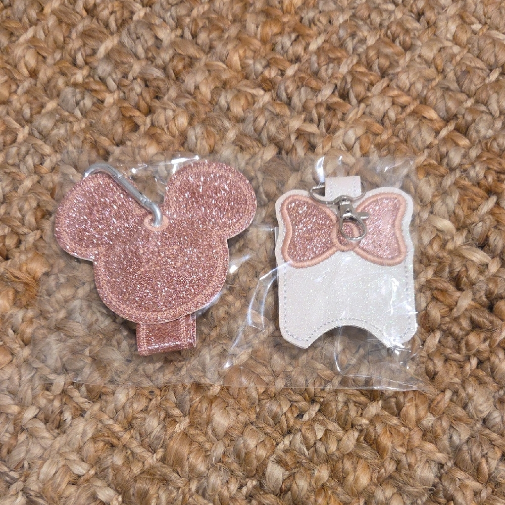 Kids Glitter Minnie-Style Bag Charms and ID Holders - Rose Gold and White